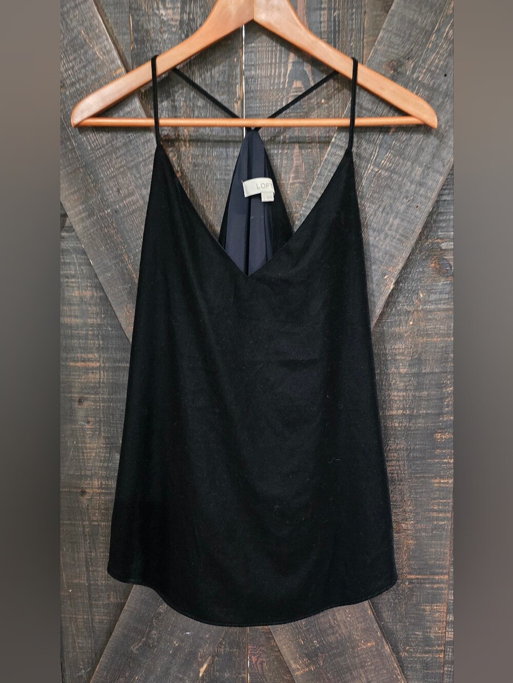 LOFT Black V-Neck Spaghetti Velvet Strap Cami Small